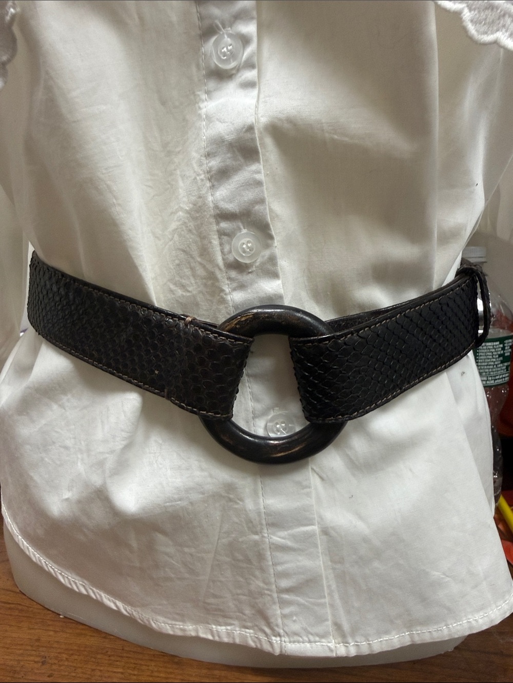 Loro Piana Black Textured Leather Men's Belt with Circular Buckle